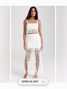 SAYLOR Elie White Crochet Fringe Midi Skirt and top sz M